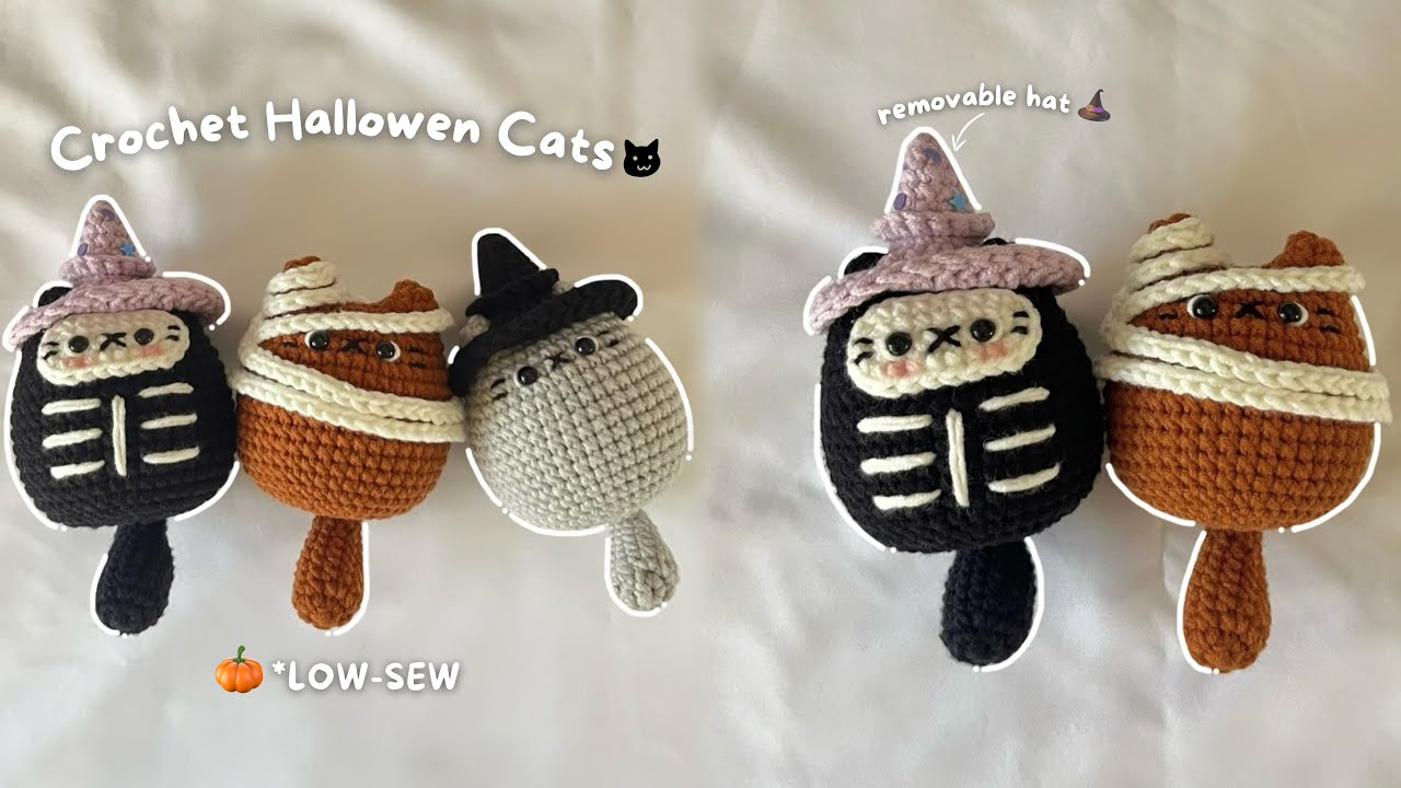 🎃How To Crochet Halloween Cats | *Low-Sew & Simple Tutorial | Three different styles of cats✨