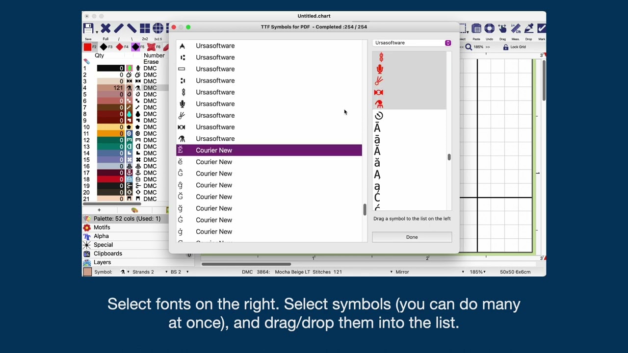 TTF Symbols in MacStitch and WinStitch 2023 (4min)