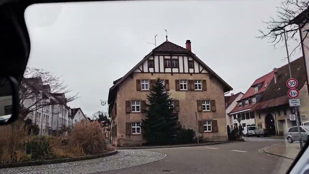 Schopfheim Fahrt durch Fahrnau & Innenstadt | Ruhige Stadtfahrt bei grauem Himmel