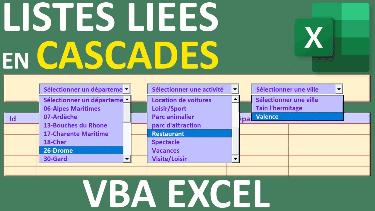 Listes déroulantes liées en cascade en VBA Excel