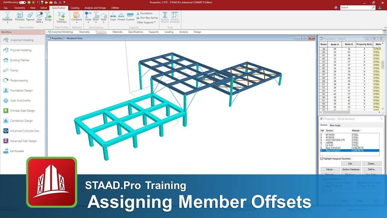 Assigning the Offset Member Specification in the STAAD.Pro Analytical Modeler