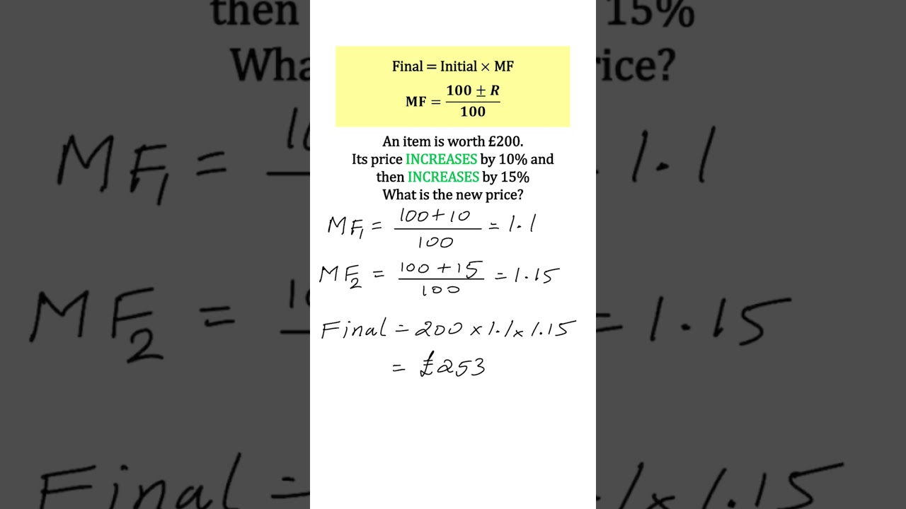 Percentage Change 4 - Finding the final value after 2 successive percentage changes