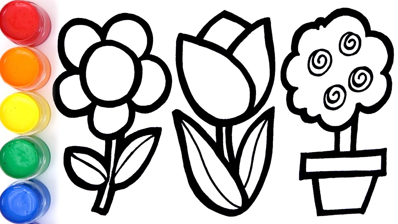 Glitter Coloring Flowers - drawing and painting for kids