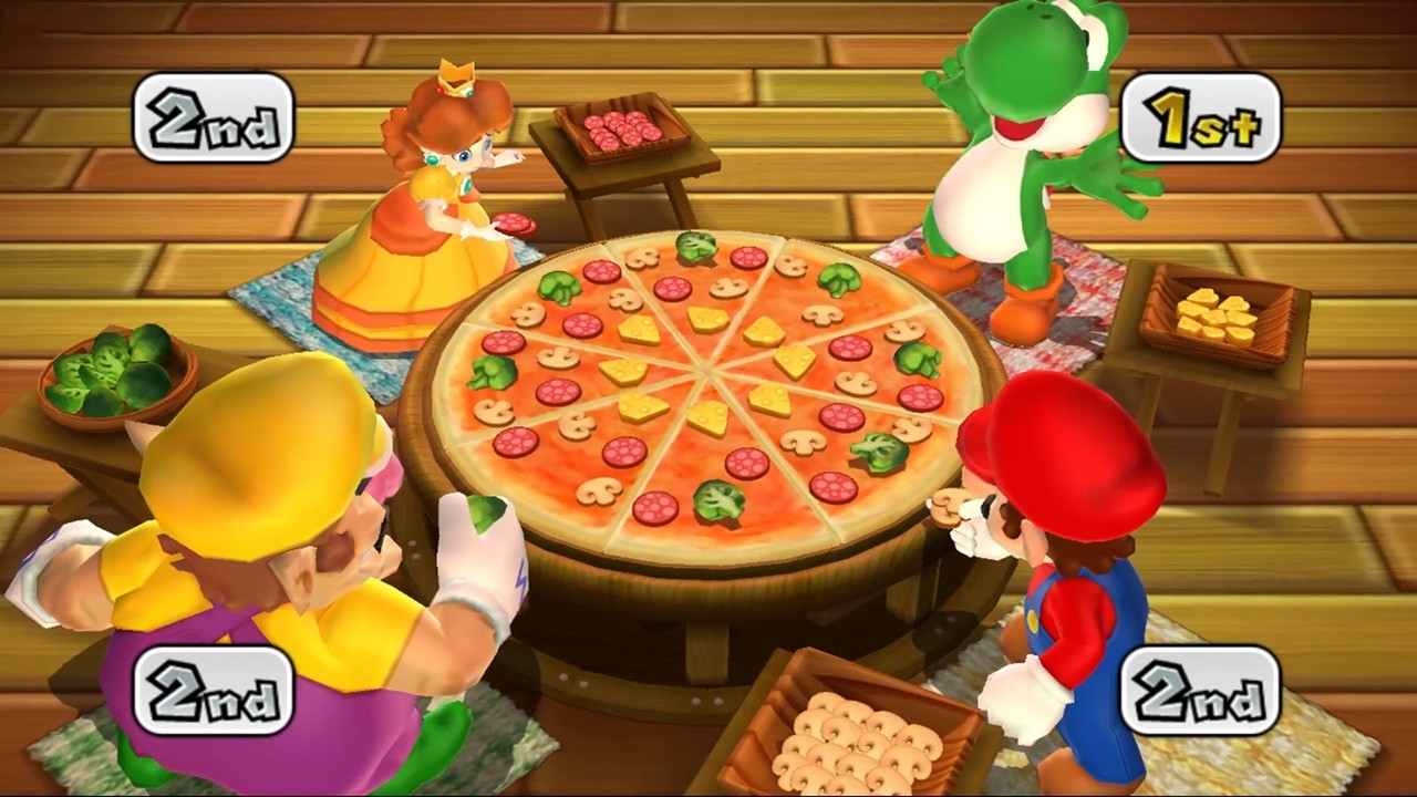 Мини-игры в Mario Party 9: Дейзи против Йоши против Марио против Варио (очень сложный уровень)