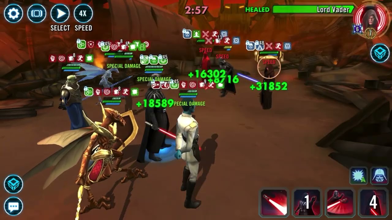 Swgoh - the real Vader vs Lord Failure with reduce cooldown Datacron +30% dodge chance
