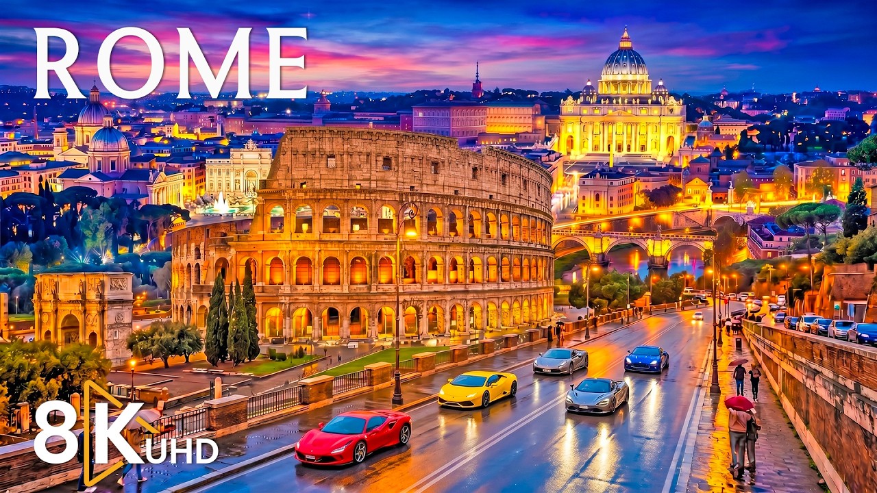 Rome Italy 8K UHD 🇮🇹 | Colosseum, Vatican City, Piazza Navona & City Views