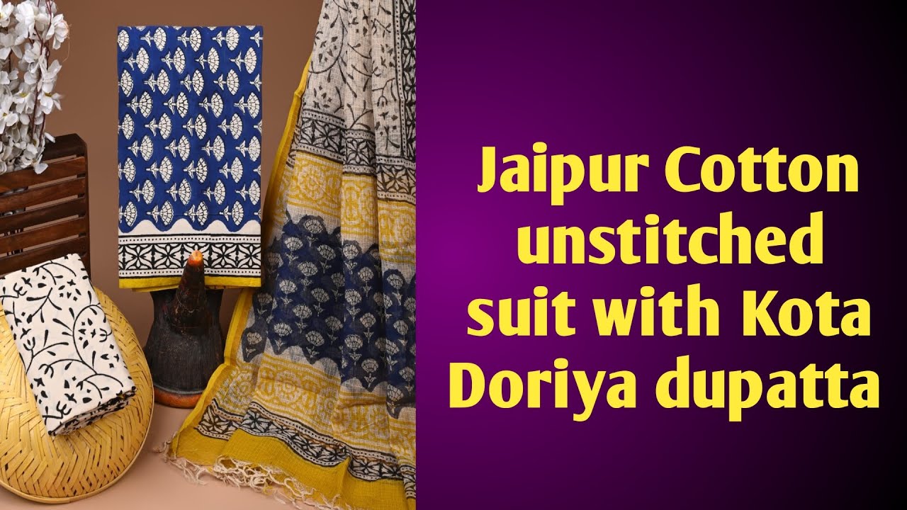 💕Jaipur Cotton unstitched suit with Kota doriya dupatta|WeaversNest|#trending#jaipurcotton