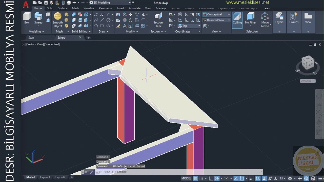 1- Autocad'de Orta Sehpası Çizimi 1/3 (furniture project drawing)