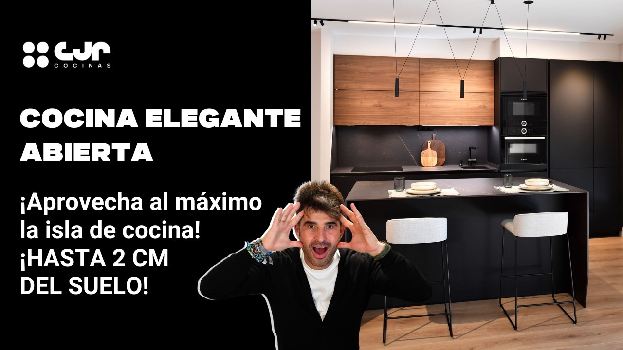 Cocina NEGRA y MADERA con ISLA Abierta Cocinas CJR