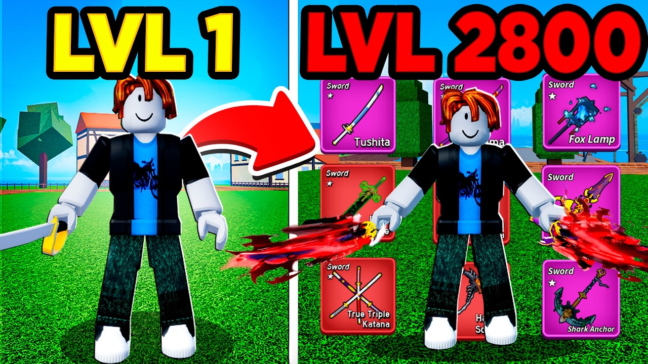 UPEI DO LEVEL 1 AO 2800 S&Oacute; COM ESPADAS NO BLOX FRUITS