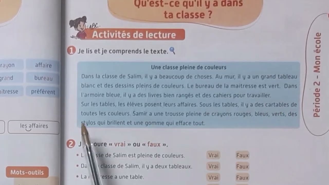 Français 3ème année primaire, qu'est ce qu'il y a dans ta classe