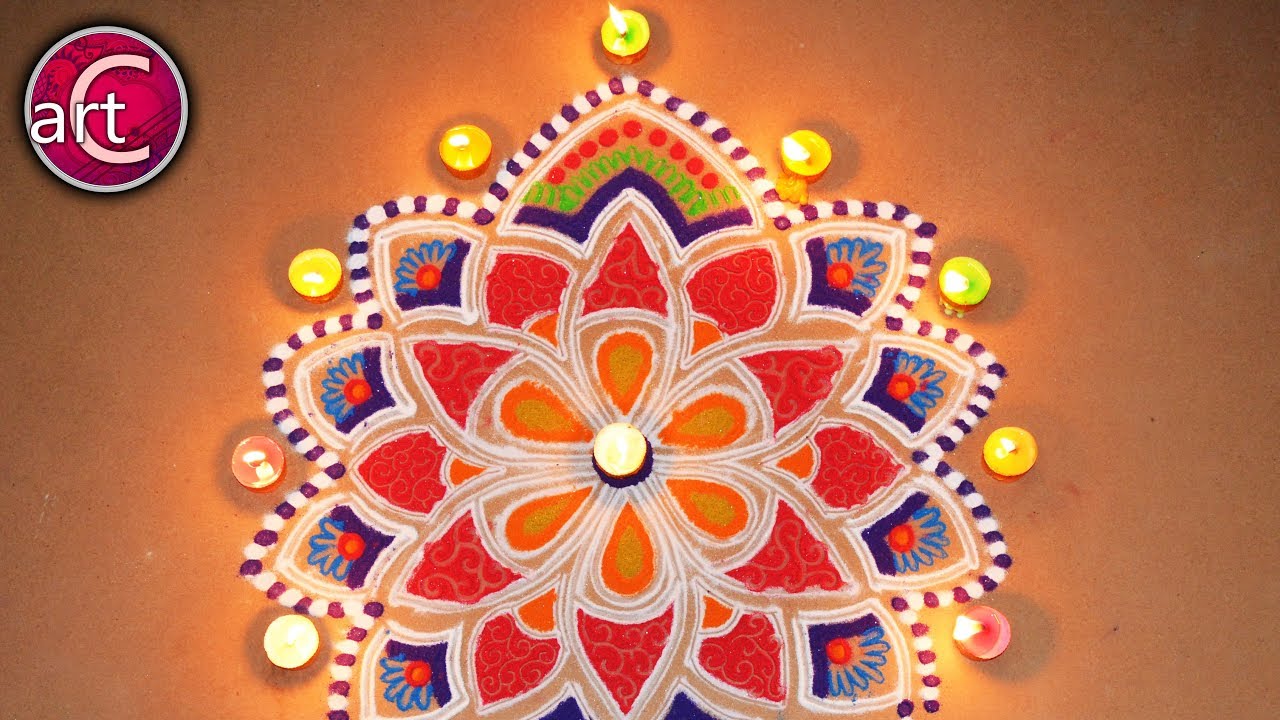 Rangoli for diwali | easy floral rangoli | no tool used(free hand) | Art with Creativity 276