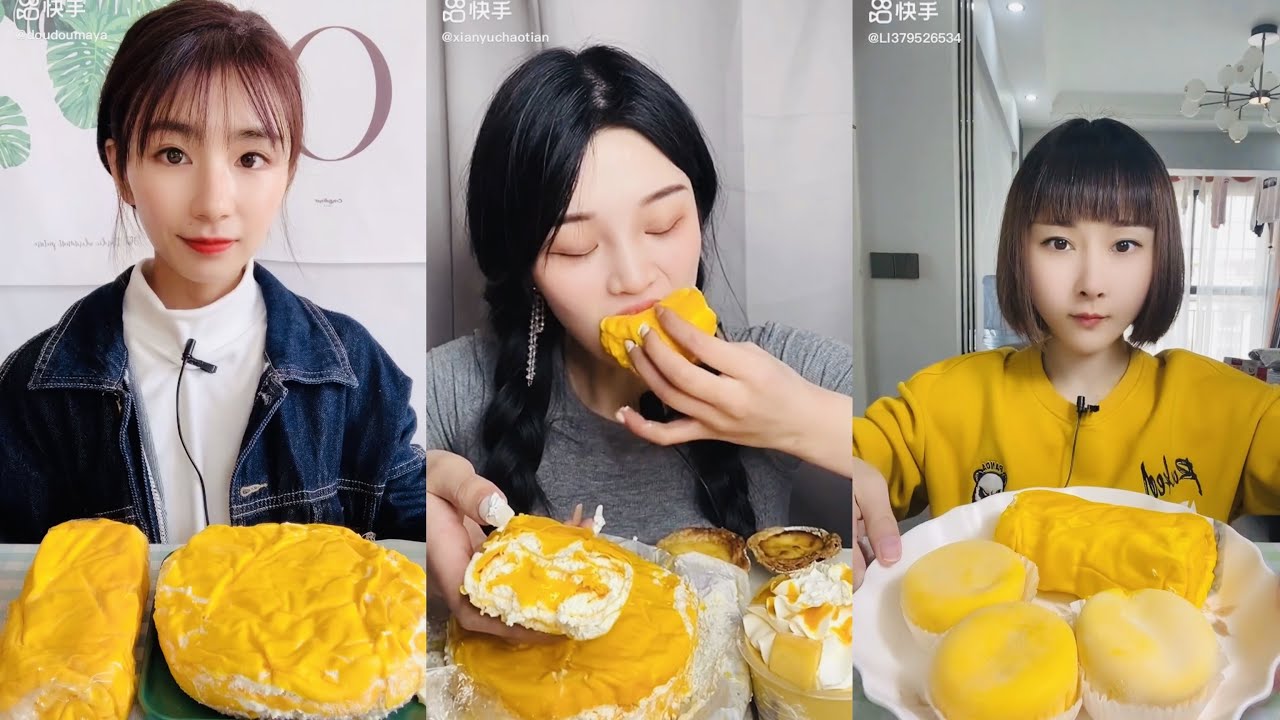 ASMR YELLOW CUSTARD DESSERTS 먹방 | 饮食表演 | การแสดงการกิน| 食事ショー