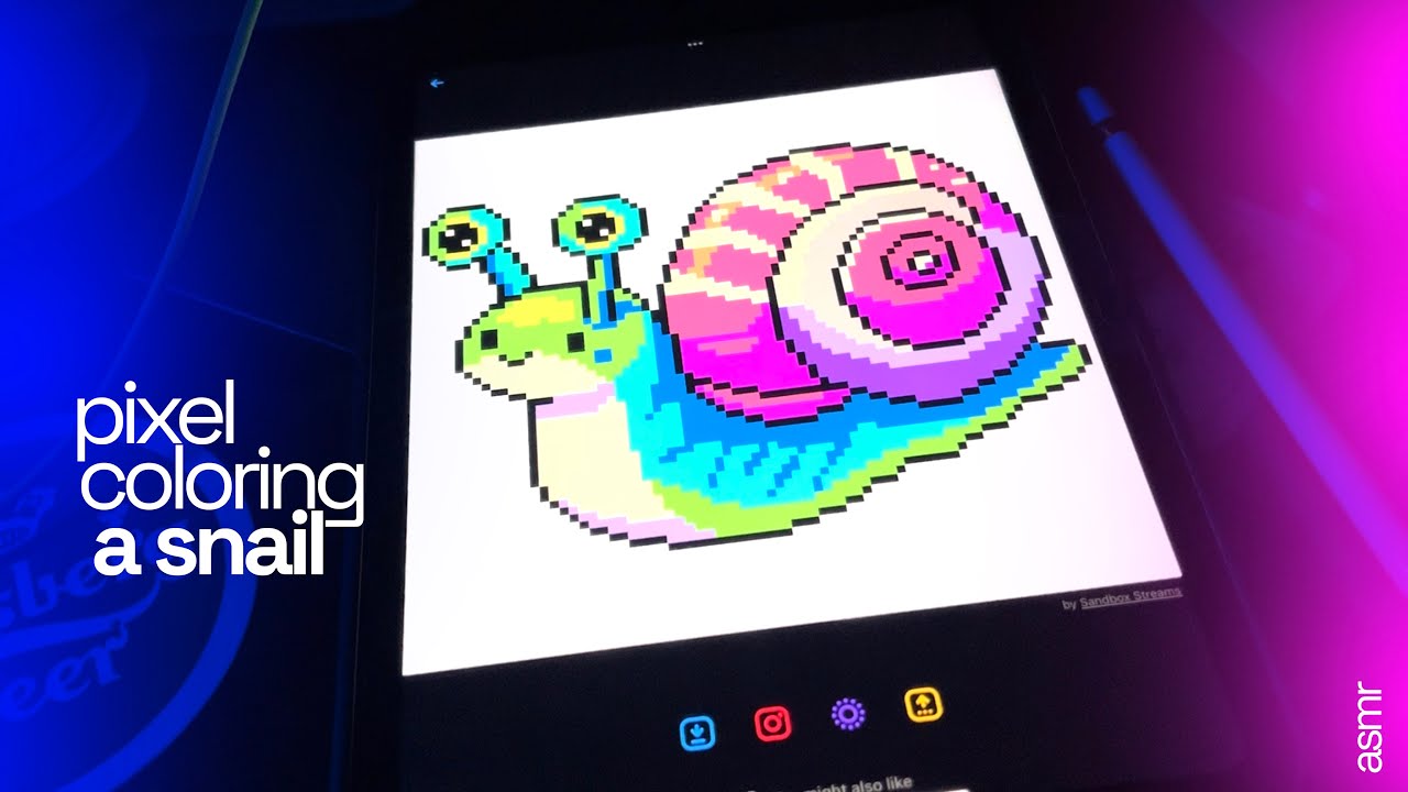 asmr (no talking) | pixel coloring a snail