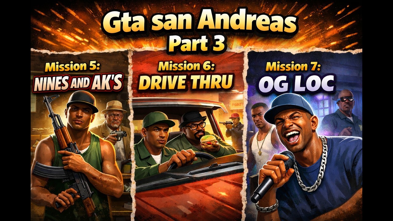GTA San Andreas Gameplay | Part 3 | Missions 5- Nines and AK's , 6- Drive thru & 7- Og Loc |