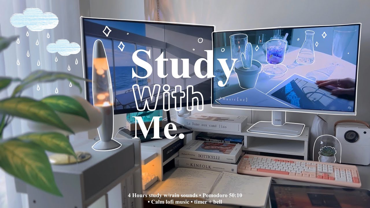 4-HOUR 🌊 Study With Me • Rain sounds 🌧️ + Lofi bgm • Pomodoro 50-10 • Day226🕊️