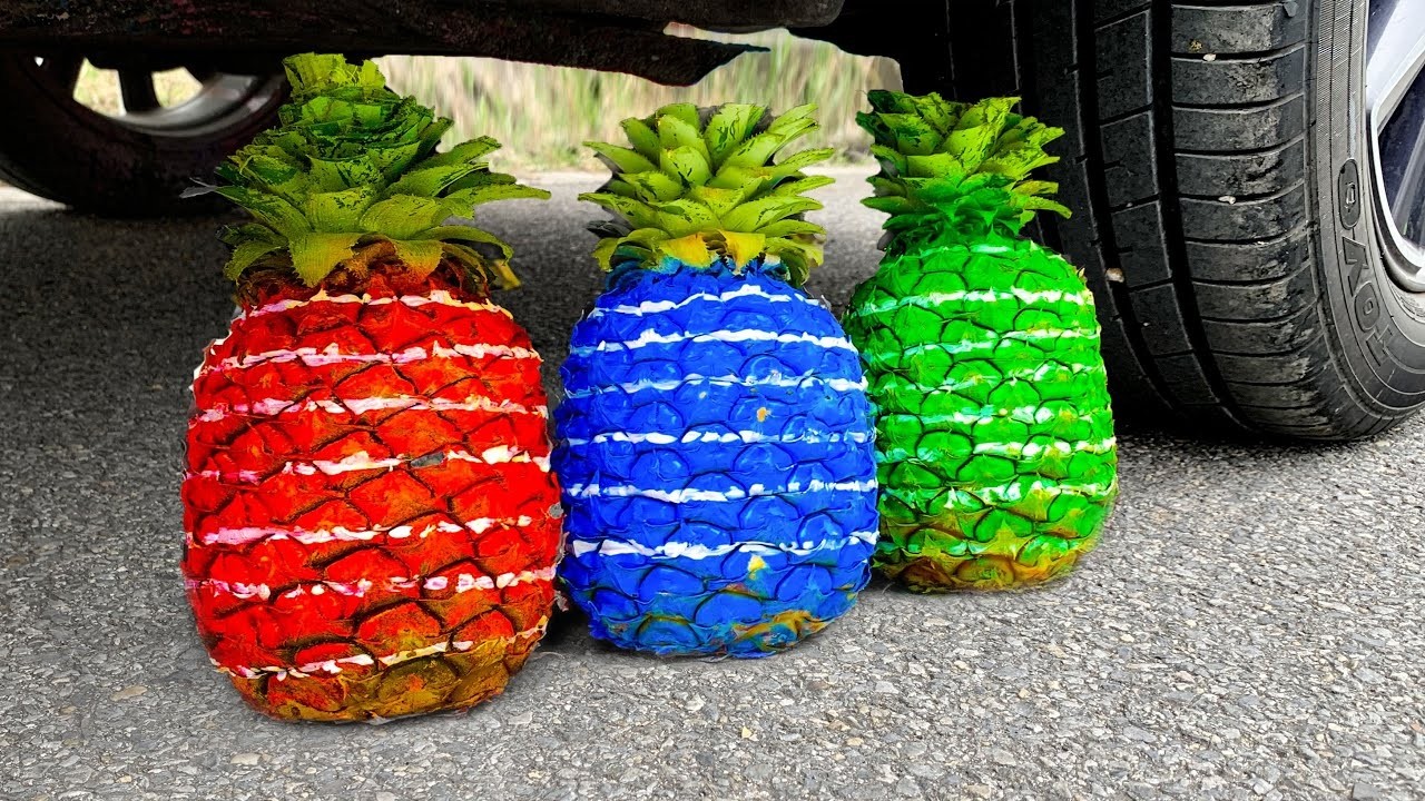 Funny Crushing Experiment COLOR FULL PINEAPPLE vs Car  Crushing Crunchy &  Things with Car!