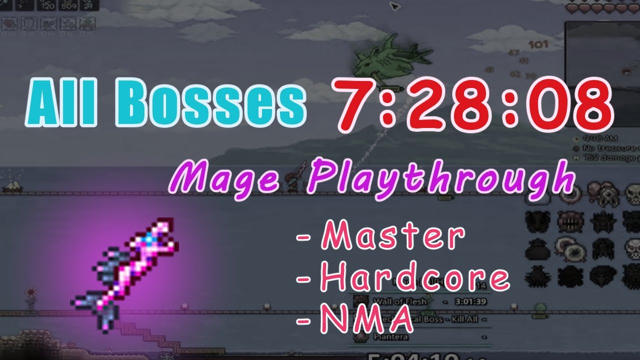 Mage playthrough All Bosses speedrun 7:28:08 / Master, Hardcore, NMA, Random Seed