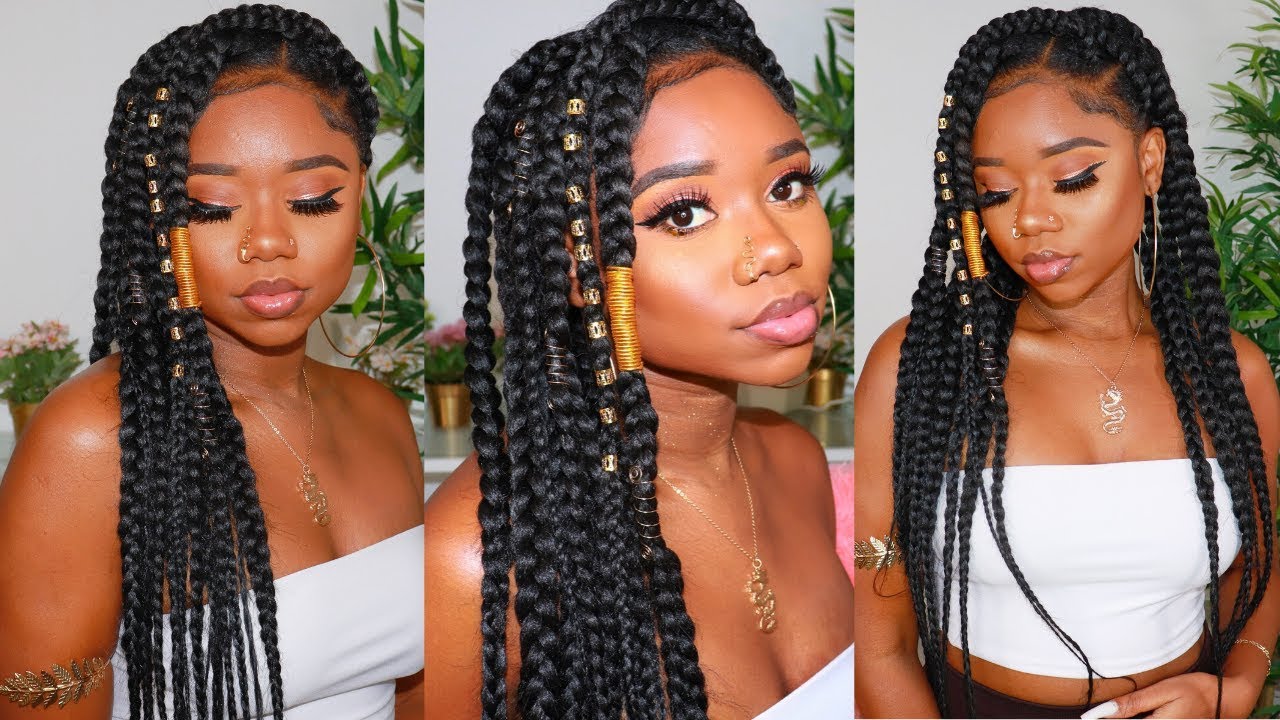 JUMBO KNOTLESS BOX BRAIDS | NO RUBBER BAND ! | CROCHET METHOD | Beginner Friendly