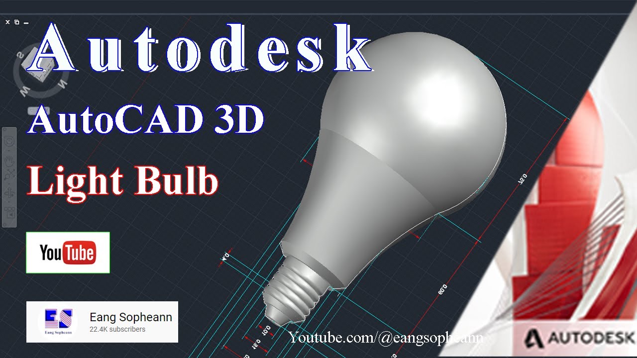 AutoCAD 3D, Autodesk, 3D Modeling, How to drawing light bulb, sketches