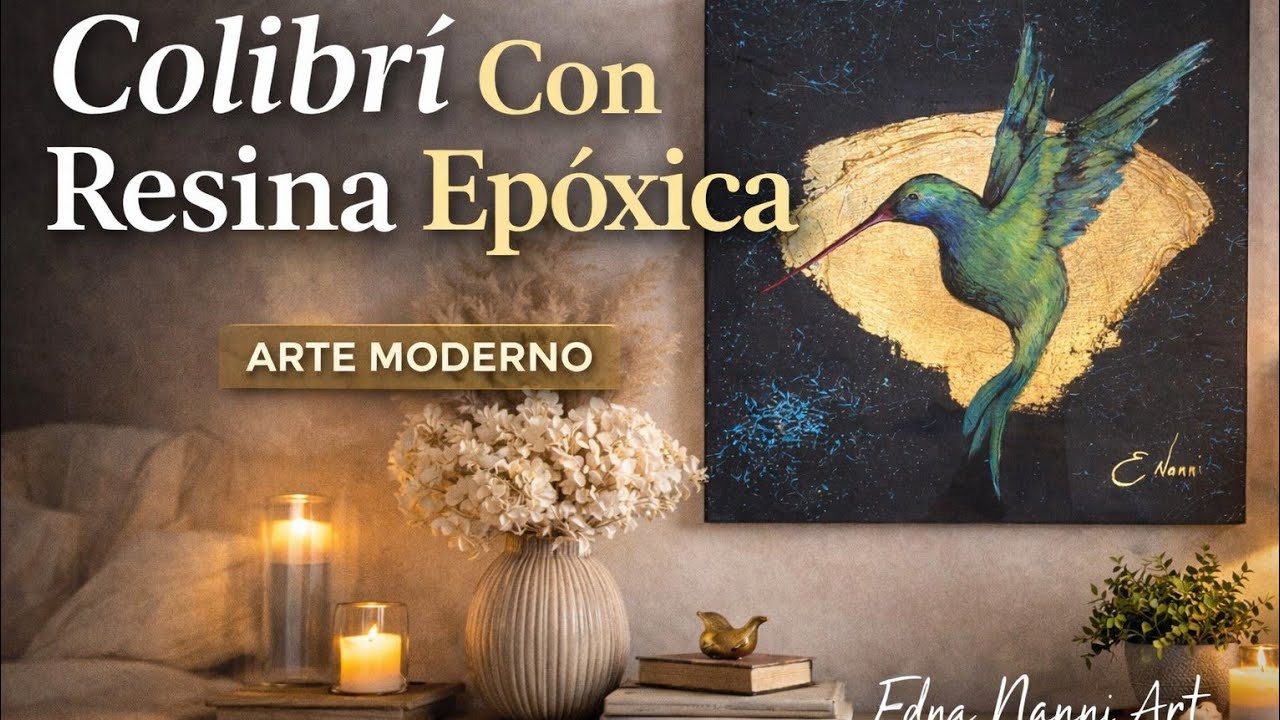 Colibrí en arte moderno ✨ Técnica con resina epóxica | Cuadro decorativo 30x30