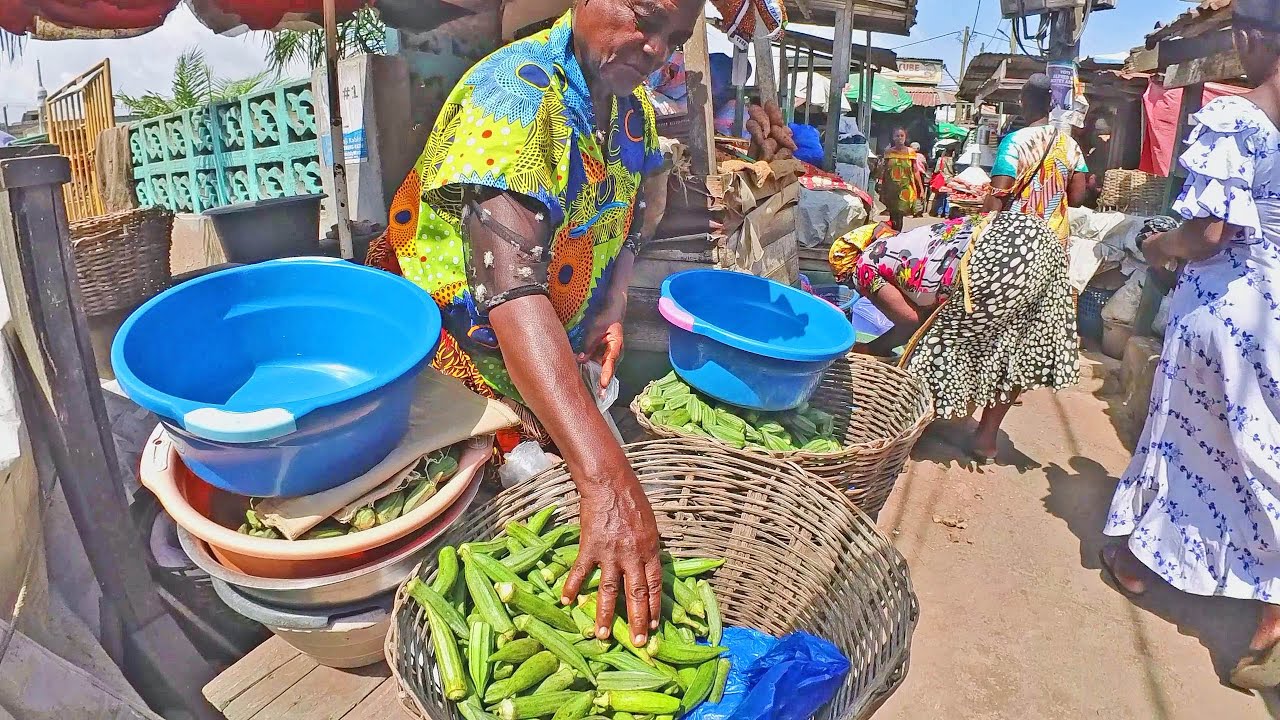 TRADITIONAL FOOD MARKET SHOPPING IN GHANA AGBOBLOSHIE, AFRICA