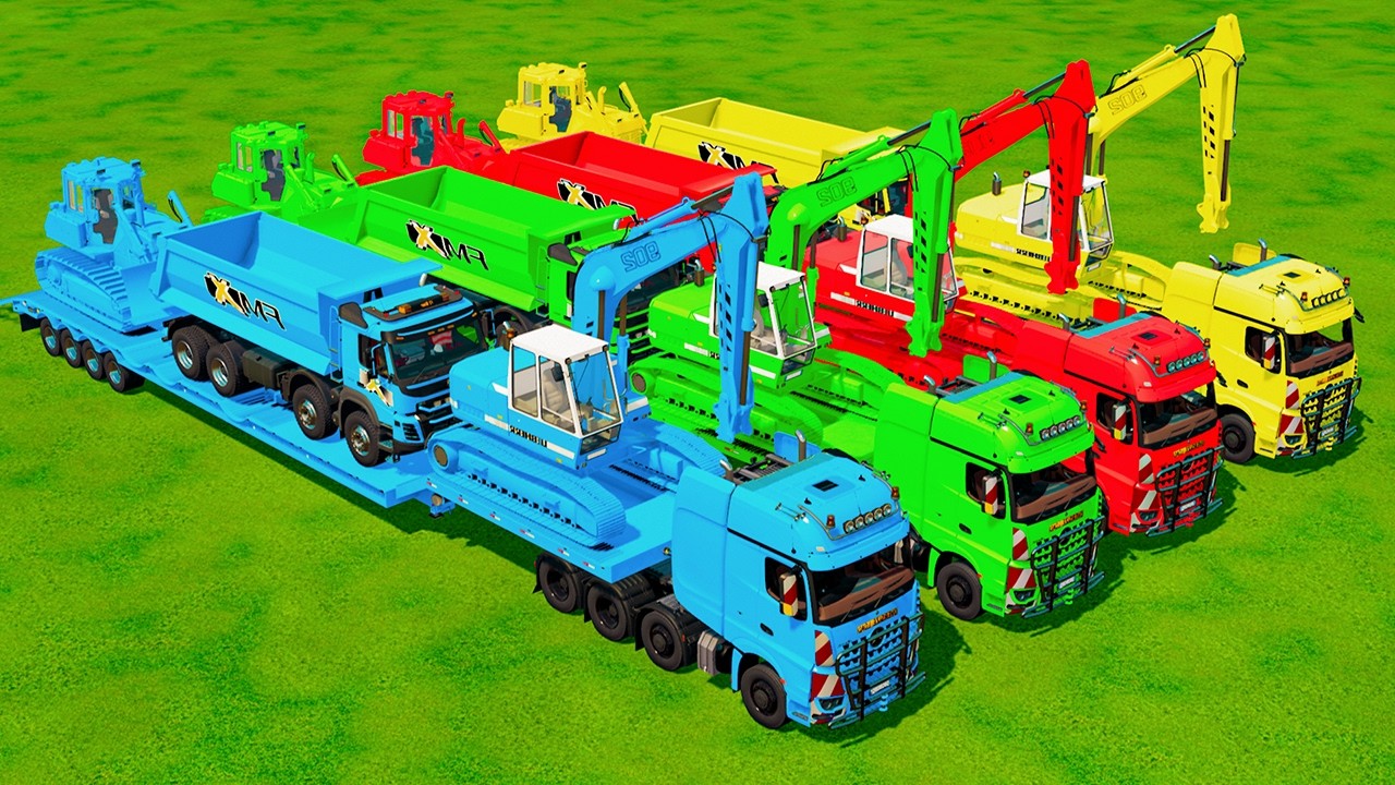 TRANSPORTING BULLDOZERS, EXCAVATORS & DUMP TRUCKS WITH MERCEDES ACTROS TRUCKS! Farming Simulator 22