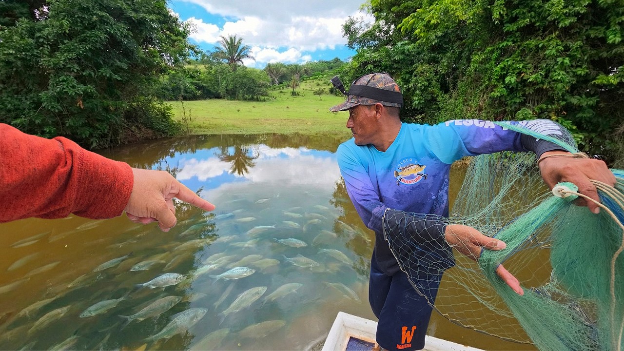 Uran pesca y cocina con atarraya de muchisimas mojarras usando una carnada secreta