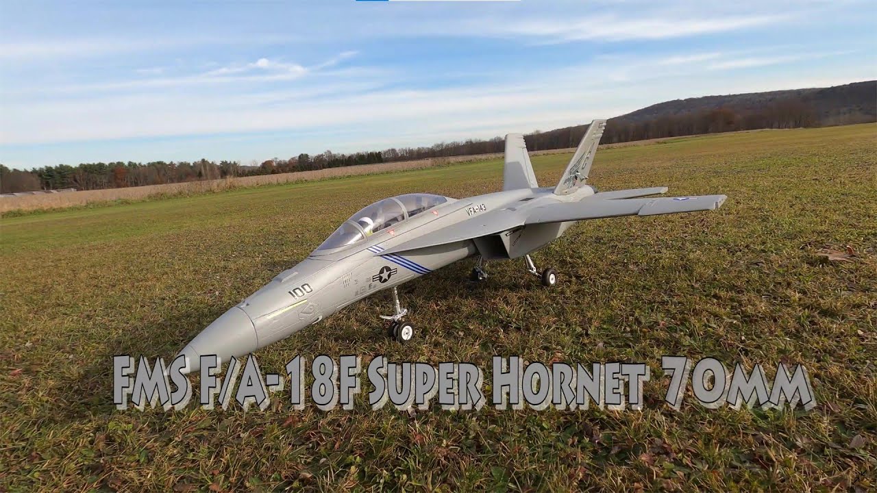 FMS F/A-18F Super Hornet V2 70mm PNP Maiden flight SMC 4500 Flight pack Grass Runway