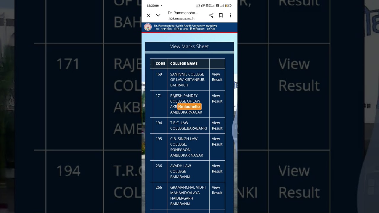 Rmlau Result Update Awadh University Declared LLB Result Check Now 👍