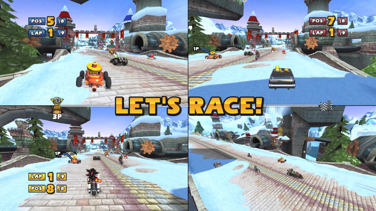 Sonic & Sega all Star Racing 3 player split screen icicle valley 9 lap challenge 4k