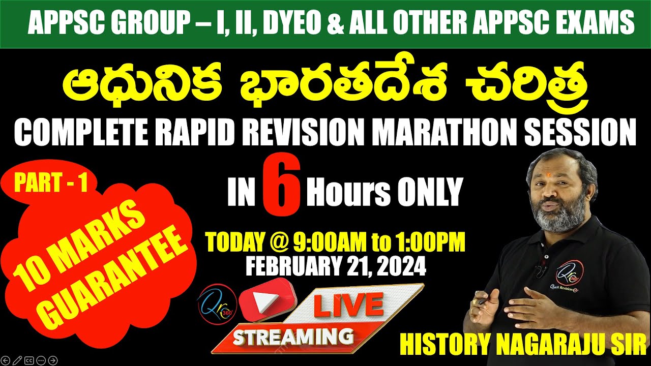 ఆధునిక భారతదేశ చరిత్ర-MODERN INDIAN HISTORY COMPLETE RAPID REVISION MARATHON SESSION IN 6HOURS|APPSC