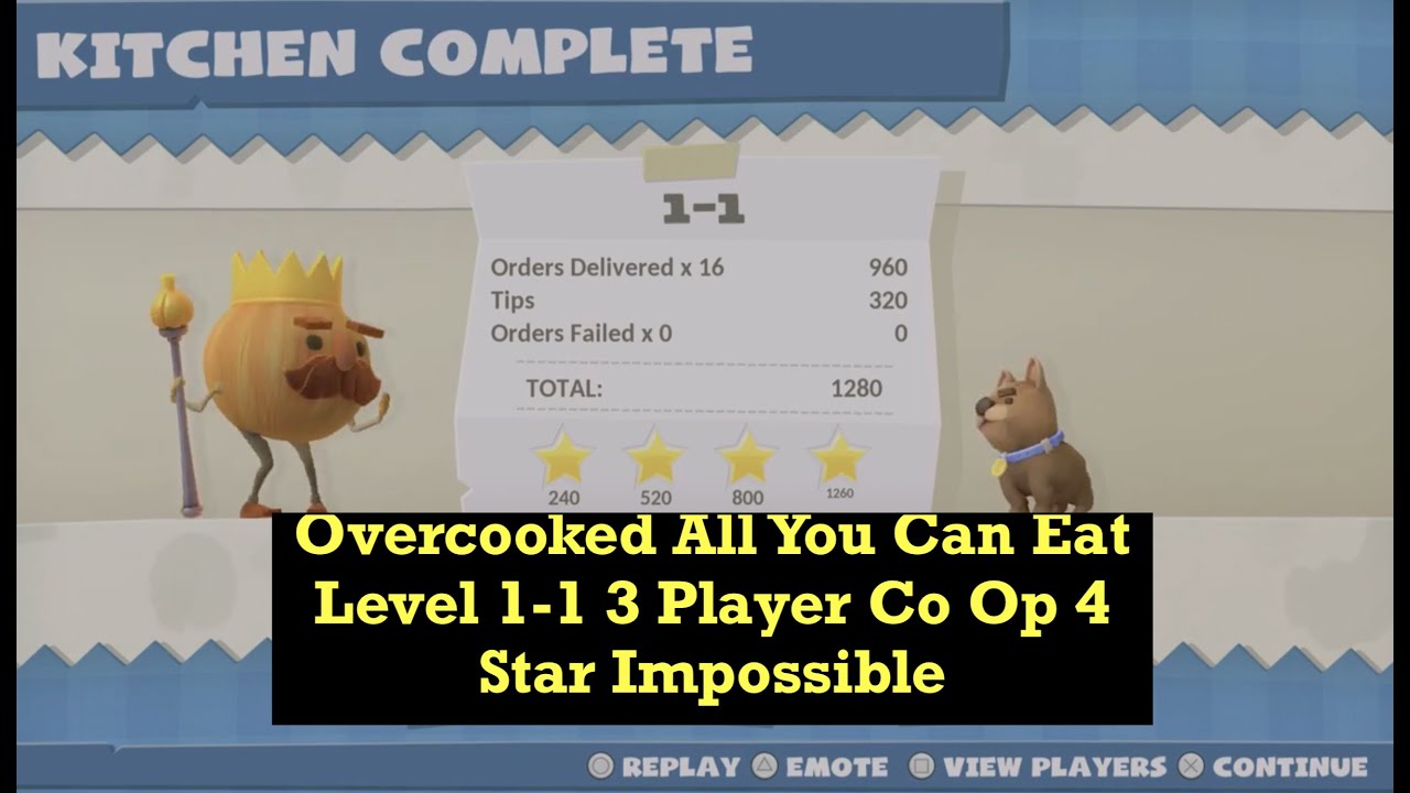 Overcooked! All You Can Eat Level 1-1 3 Player Coop 4 Star 1280 High Score Impossible World Record