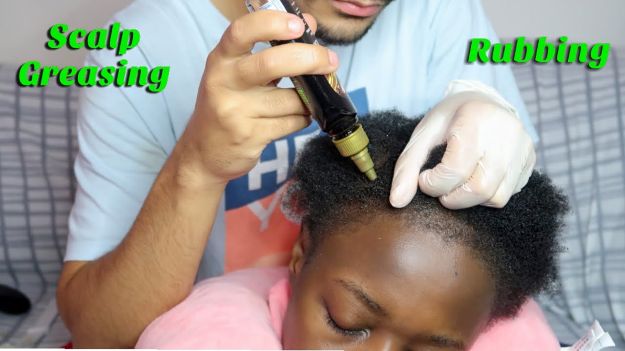 Scalp greasing | gently rubbing oil in 4C AFRO HAIR scalp massage 💆🏾‍♀️ ~ ASMR