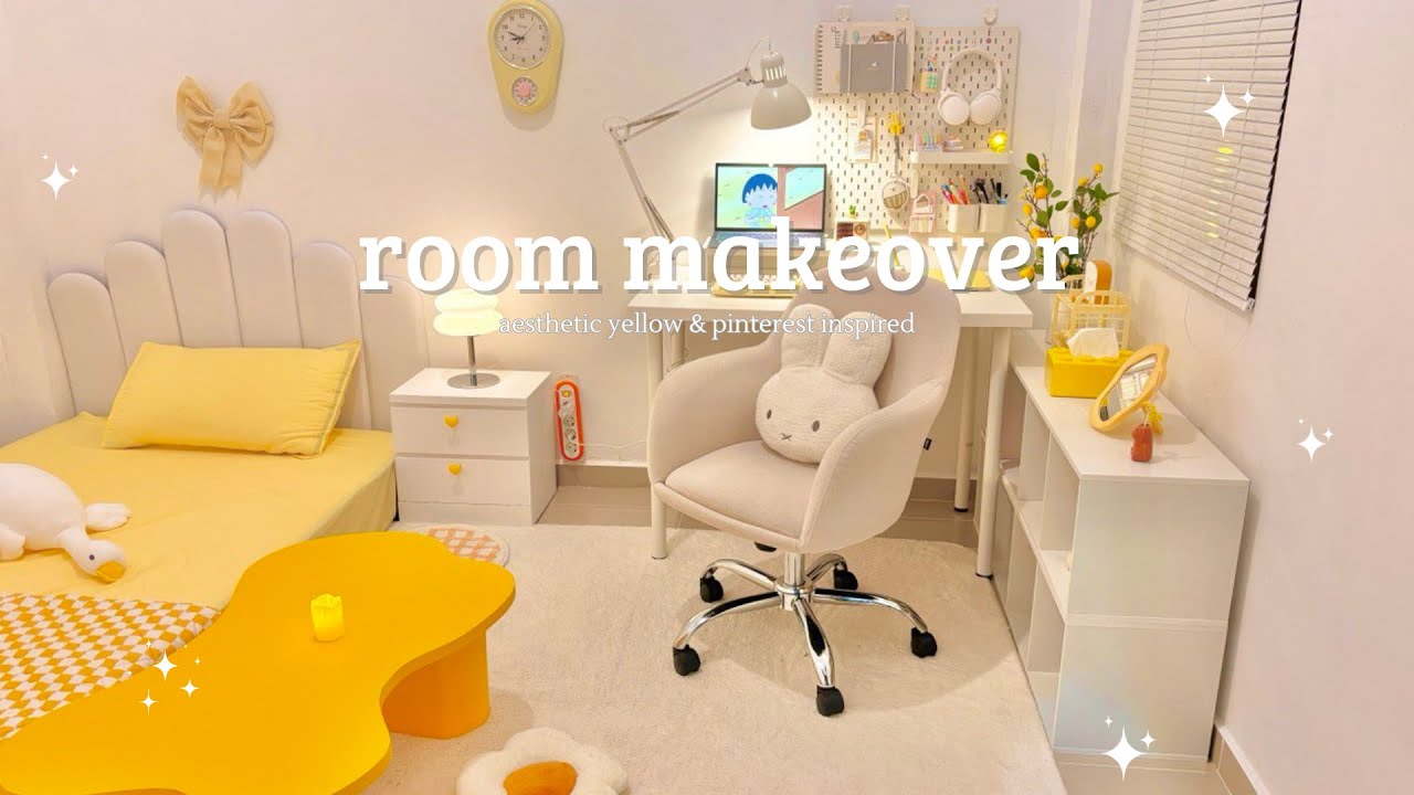 Room makeover | dekorasi kamar kuning aesthetic 🍋 ala pinterest ✨