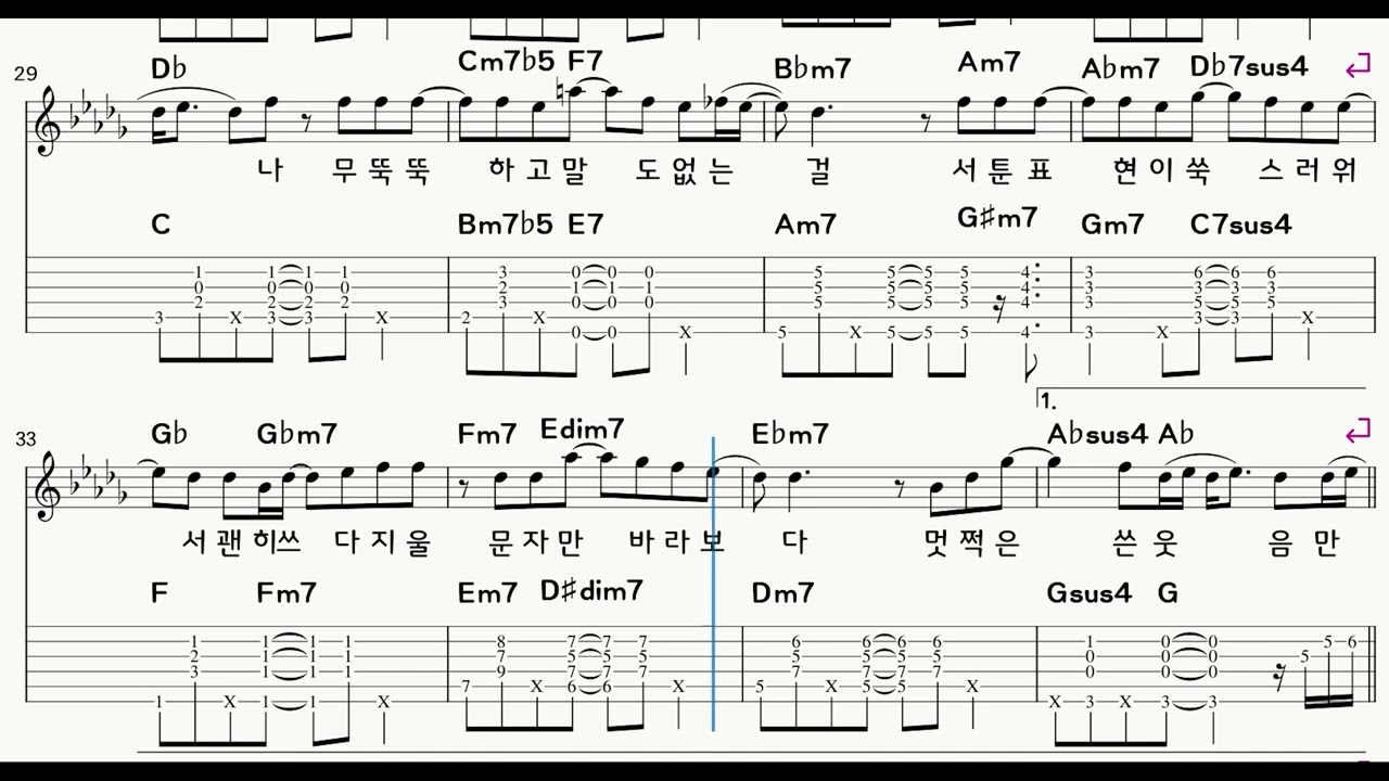 산들 - 취기를 빌려 (악보/TAB) (행신동 실용음악학원) (소만마을 기타교습소)