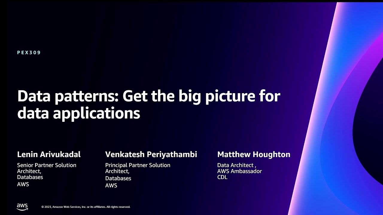 AWS re:Invent 2023 - Data patterns: Get the big picture for data applications (PEX309)