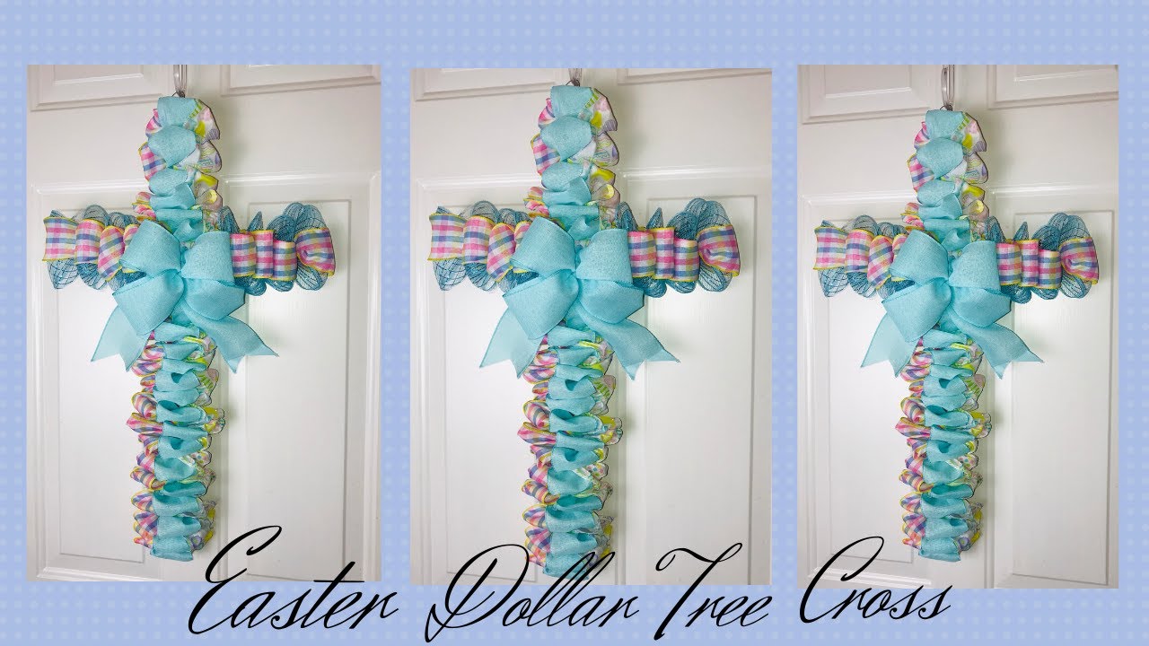 Easter Dollar Tree Ribbon Cross and Deco Mesh DIY🐰