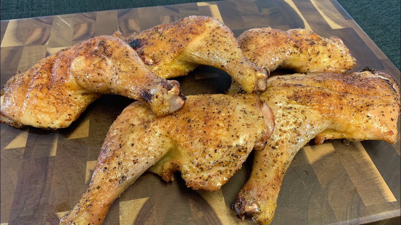 Smoked chicken with crispy skin in a pellet smoker
