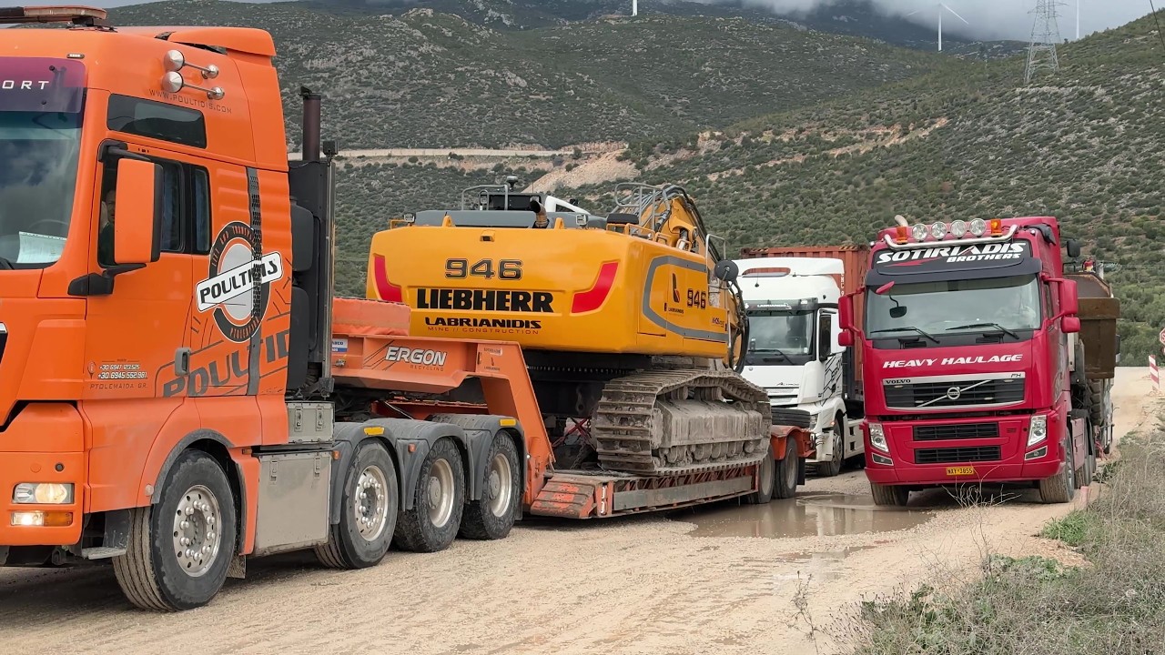 Transporting The Liebherr 946 & Caterpillar 972K Loader - 500 Km Trip - Sotiriadis/Labrianidis 4k