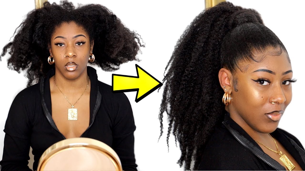 Sleek Ponytail on THICK, KINKY Type 4 Natural Hair WITHOUT HEAT OR GEL!!😳😱😍