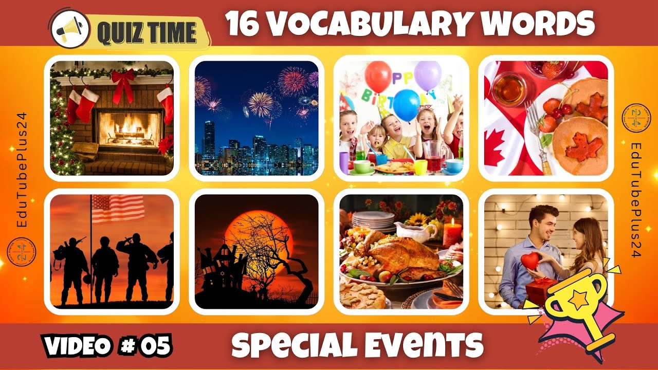 English Vocabulary Quiz Challenge - Video 5 | 16 Special Events Vocabulary Words