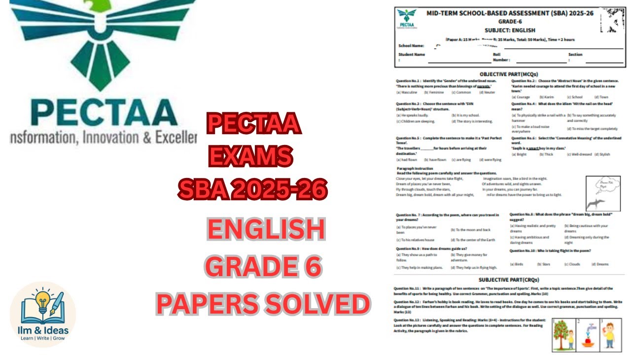 GRADE 6 ENGLISH PAPER PECTAA SBA MID TERM 2025-26