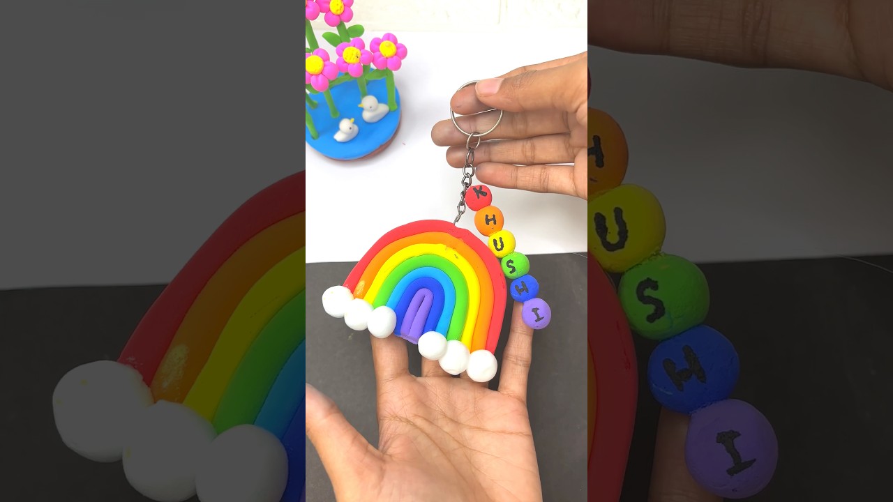 Diy Clay Rainbow keychain for kids/#kidscraft #art #shortfeed #craft #clayart #handmade
