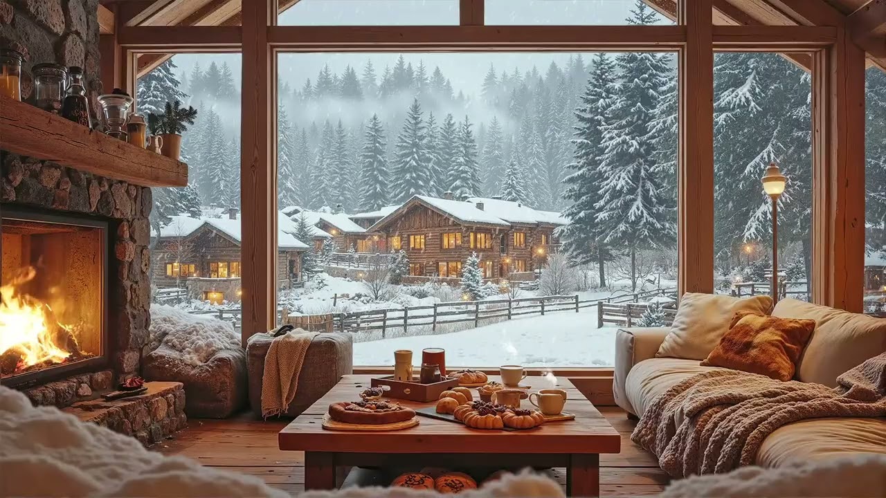 Cozy Snow Cabin Jazz Mood 🔥 Smooth Jazz & Fireplace Sounds for Winter Nights and Deep Relax