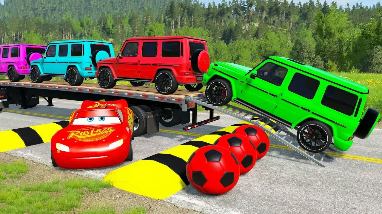 Flatbed Truck McQueen | Transportation with Truck - Pothole vs Car #4 | BeamNG.Drive Gameplay
