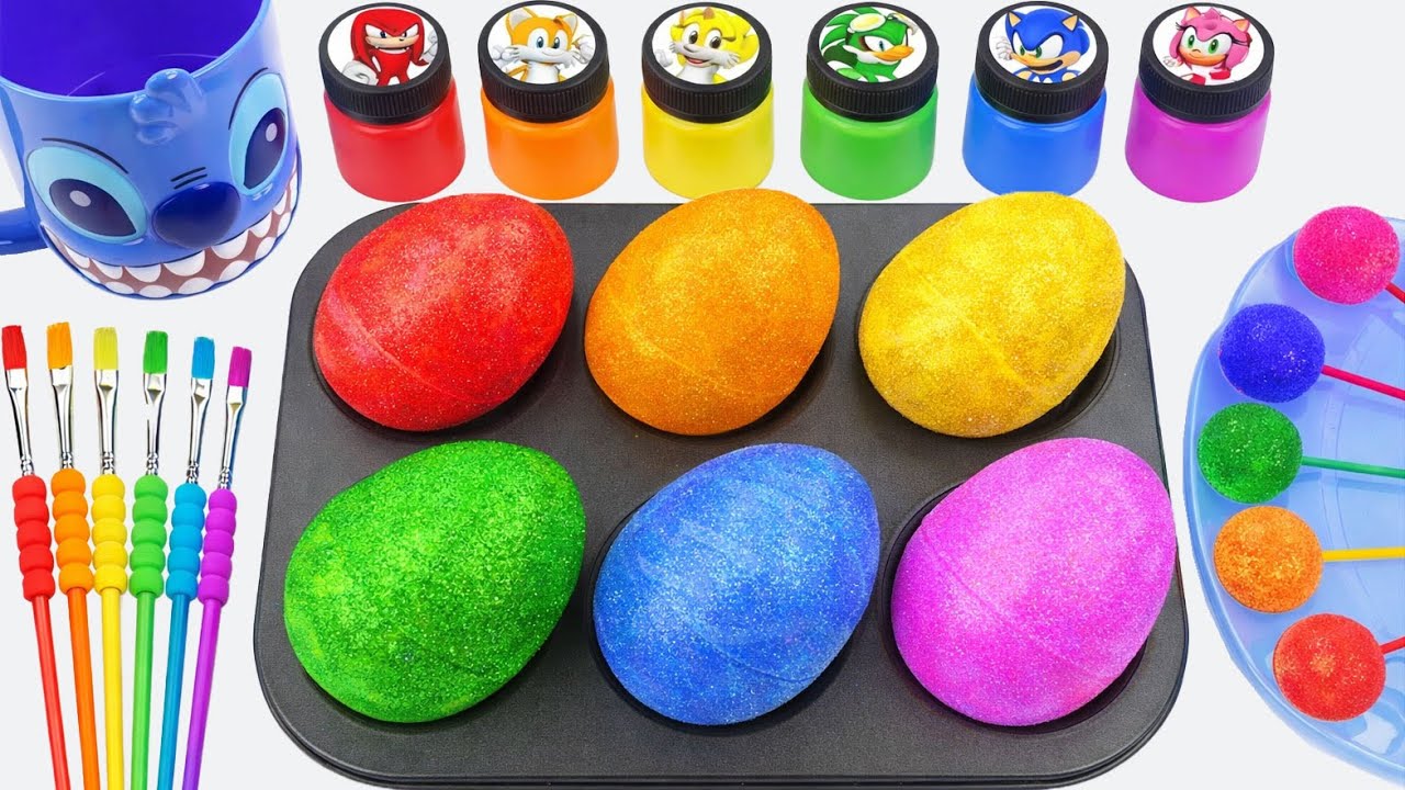 Satisfying Video l How to make Rainbow Super Eggs From Mixing Glitter Slime in Sqare Cutting ASMR
