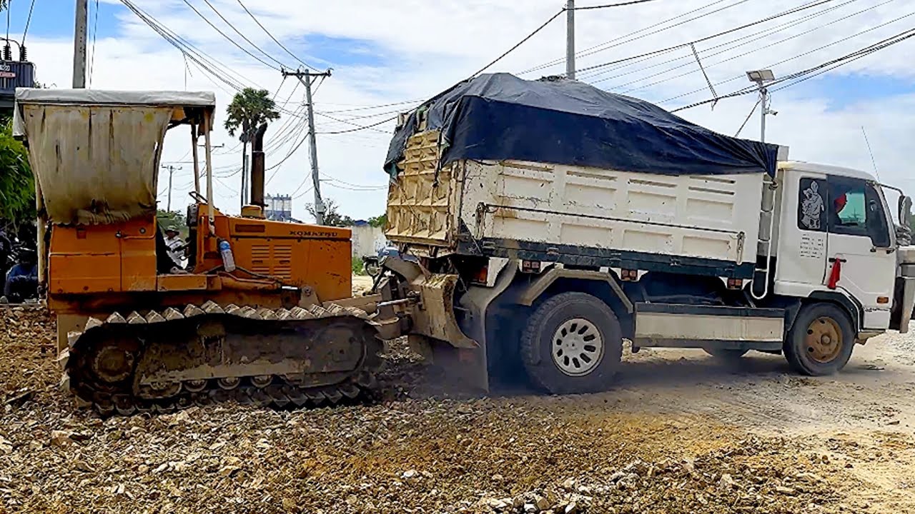 Start New Project! Filling Land on Flooded Pond By Bulldozer Komatsu with dump trucks 