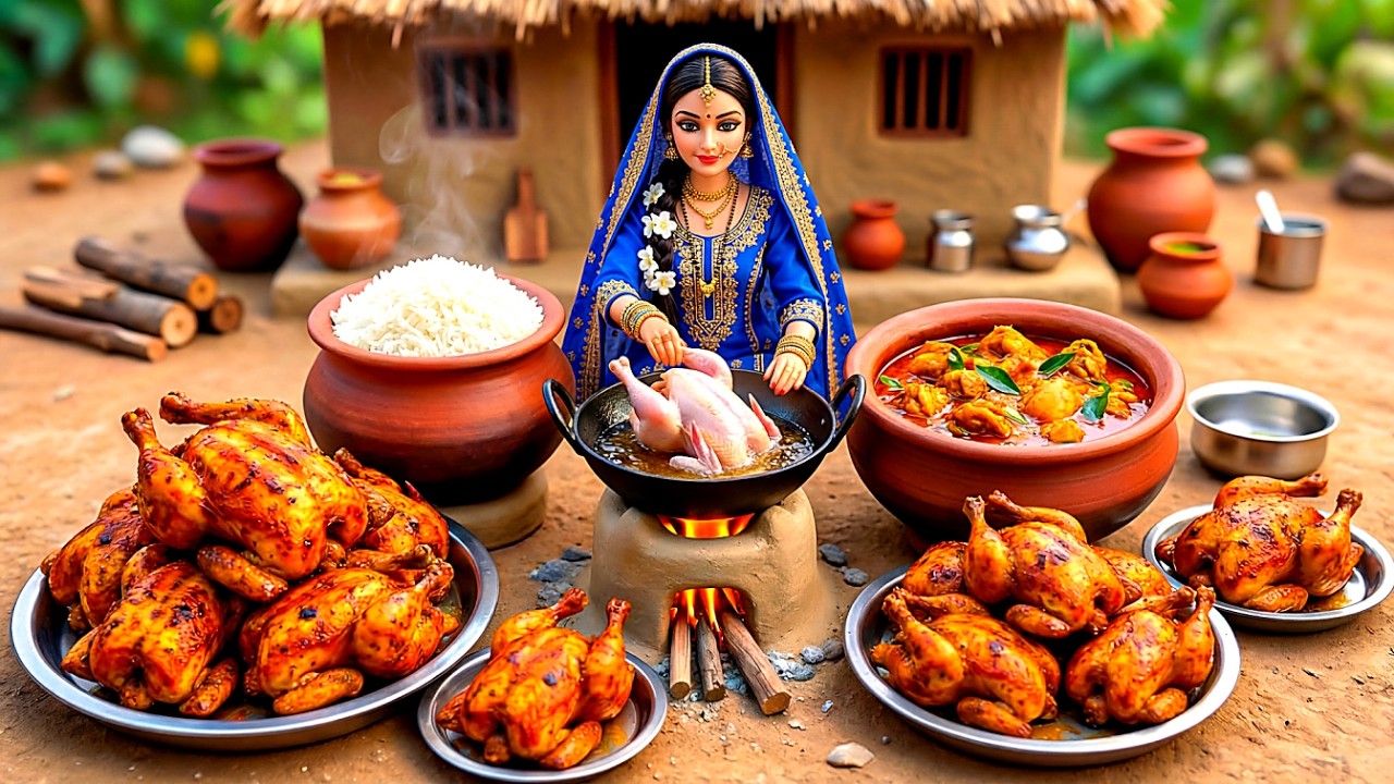 Miniature Doll Giant Full Chicken Roast Cooking ASMR | Indian Village Tiny Kitchen Story