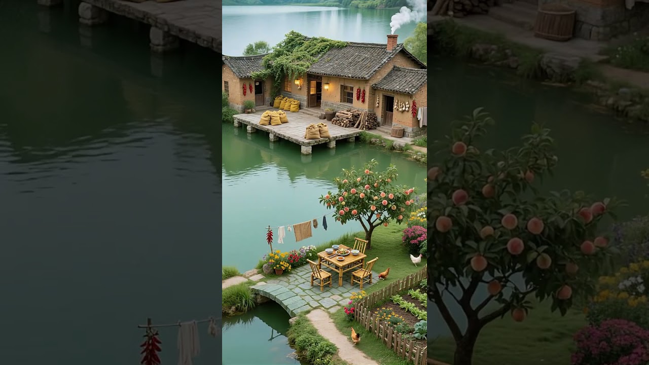 A Peaceful Village Life by the Water | Relaxing Piano Melody #villagelife #SereneHome #youtubeshorts